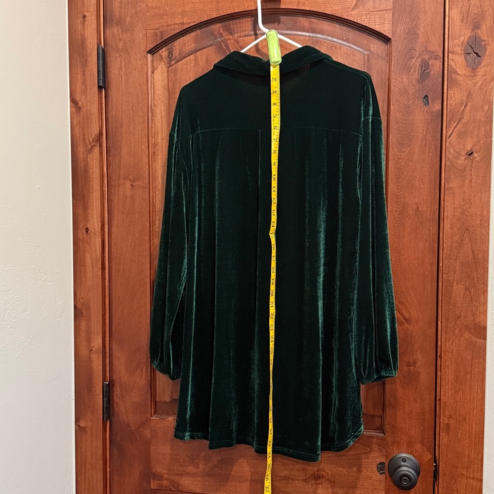Dark Green Velvet Button-Up Shirt - Picture 4 of 6